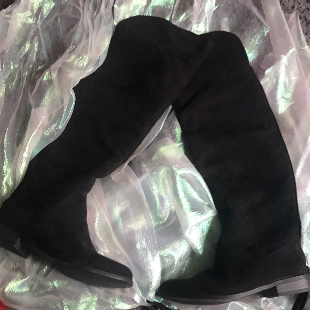 Black faux suede over the knee boots